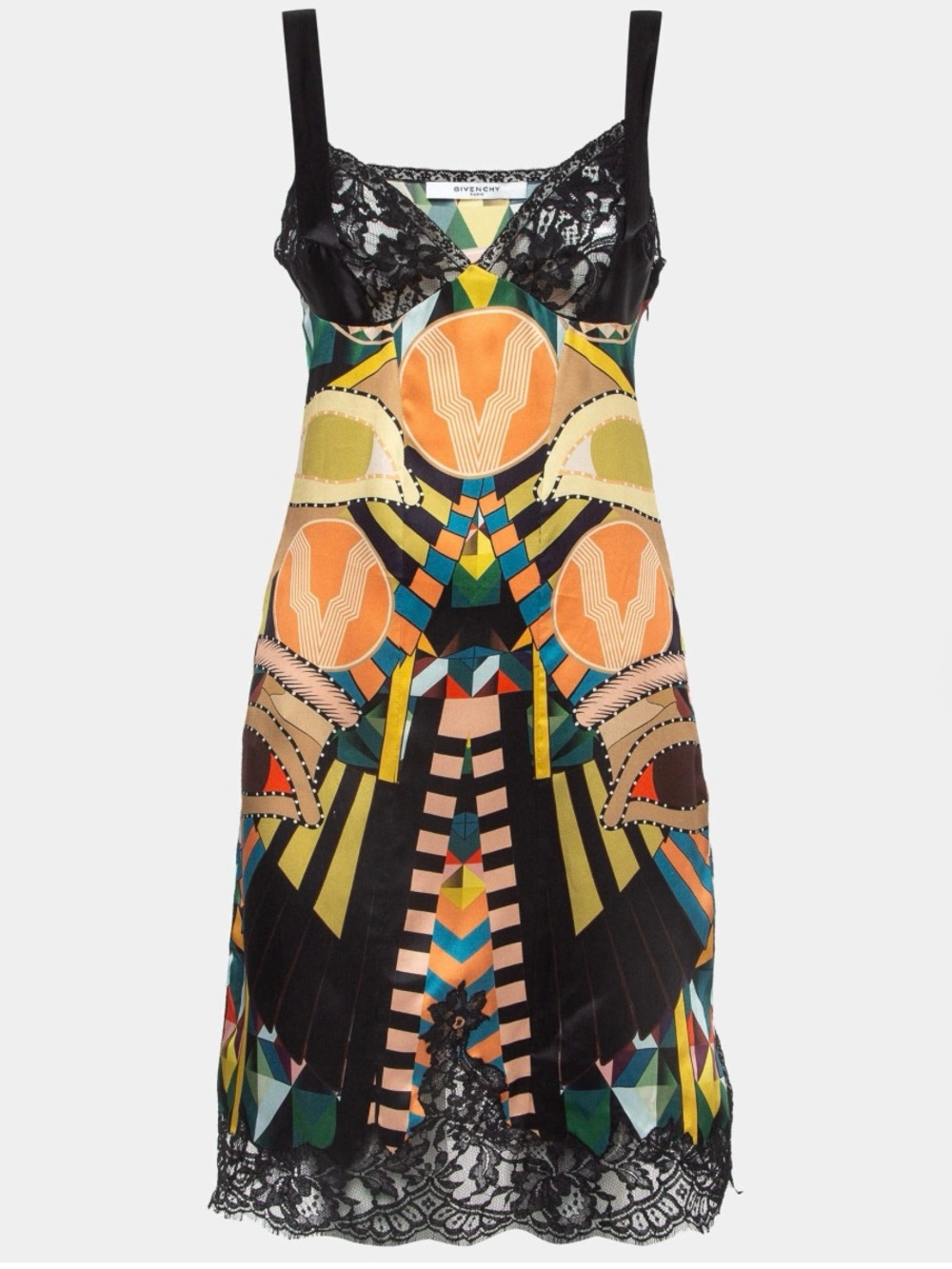 Givenchy~ Multicolor Geometric Lace-Trim Slip Dress 34